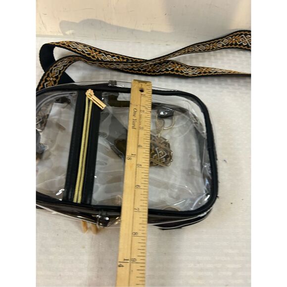 Clear concert crossbody bag gold zippers brown adj strap - Picture 8 of 9